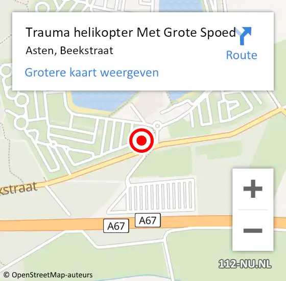 Locatie op kaart van de 112 melding: Trauma helikopter Met Grote Spoed Naar Asten, Beekstraat op 25 juni 2022 18:35