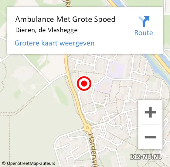 Locatie op kaart van de 112 melding: Ambulance Met Grote Spoed Naar Dieren, de Vlashegge op 25 juni 2022 18:37