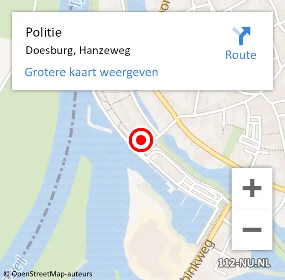 Locatie op kaart van de 112 melding: Politie Doesburg, Hanzeweg op 25 juni 2022 18:43
