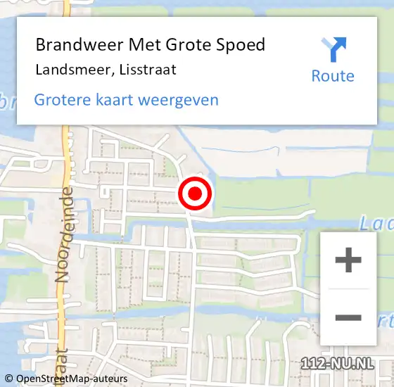 Locatie op kaart van de 112 melding: Brandweer Met Grote Spoed Naar Landsmeer, Lisstraat op 25 juni 2022 19:08