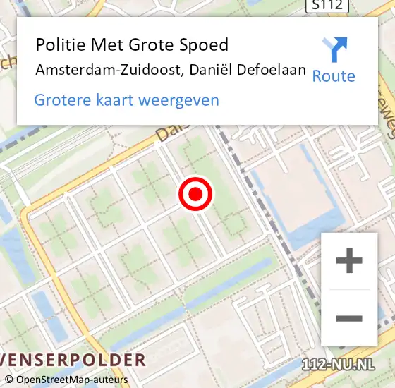 Locatie op kaart van de 112 melding: Politie Met Grote Spoed Naar Amsterdam-Zuidoost, Daniël Defoelaan op 25 juni 2022 19:23