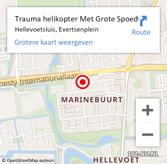 Locatie op kaart van de 112 melding: Trauma helikopter Met Grote Spoed Naar Hellevoetsluis, Evertsenplein op 25 juni 2022 19:30