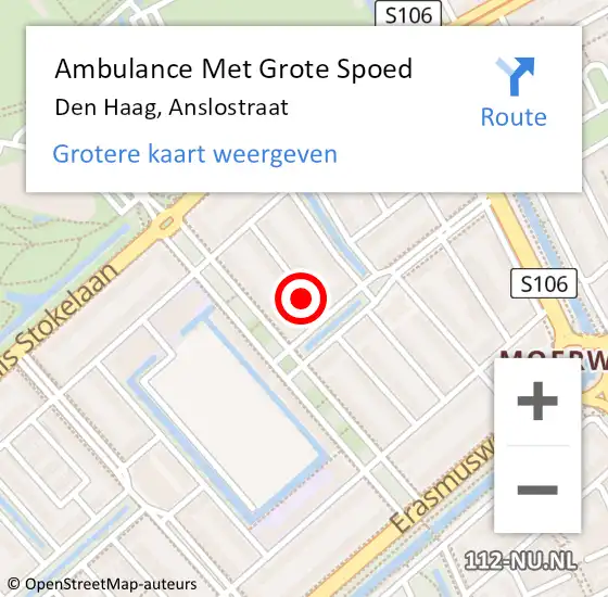 Locatie op kaart van de 112 melding: Ambulance Met Grote Spoed Naar Den Haag, Anslostraat op 25 juni 2022 19:58