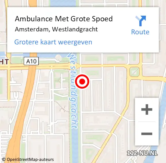 Locatie op kaart van de 112 melding: Ambulance Met Grote Spoed Naar Amsterdam, Westlandgracht op 25 juni 2022 20:04