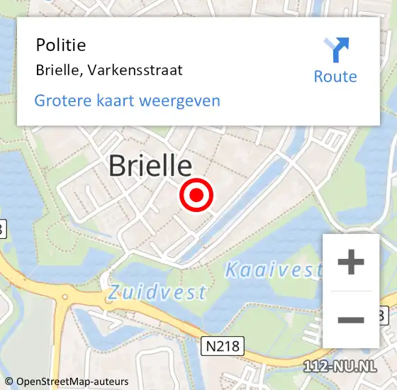 Locatie op kaart van de 112 melding: Politie Brielle, Varkensstraat op 25 juni 2022 20:44