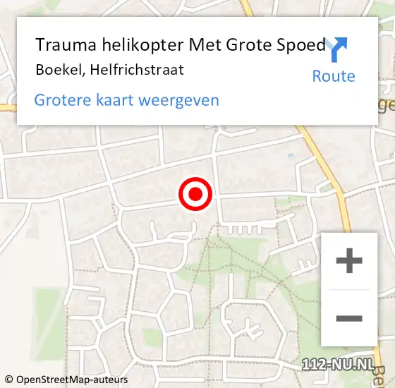 Locatie op kaart van de 112 melding: Trauma helikopter Met Grote Spoed Naar Boekel, Helfrichstraat op 25 juni 2022 21:02