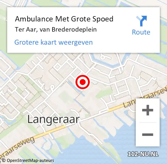 Locatie op kaart van de 112 melding: Ambulance Met Grote Spoed Naar Ter Aar, van Brederodeplein op 25 juni 2022 21:05