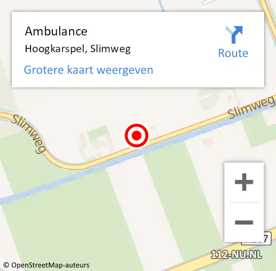 Locatie op kaart van de 112 melding: Ambulance Hoogkarspel, Slimweg op 25 juni 2022 21:30