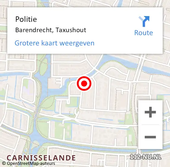 Locatie op kaart van de 112 melding: Politie Barendrecht, Taxushout op 25 juni 2022 21:35