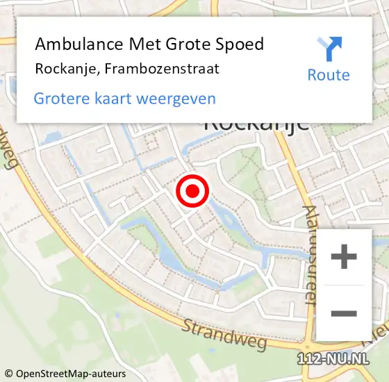 Locatie op kaart van de 112 melding: Ambulance Met Grote Spoed Naar Rockanje, Frambozenstraat op 25 juni 2022 21:42