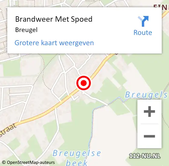 Locatie op kaart van de 112 melding: Brandweer Met Spoed Naar Breugel op 25 juni 2022 21:45