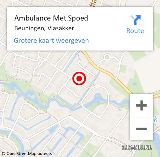 Locatie op kaart van de 112 melding: Ambulance Met Spoed Naar Beuningen, Vlasakker op 25 juni 2022 22:06