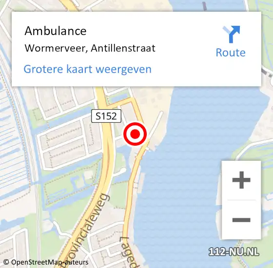 Locatie op kaart van de 112 melding: Ambulance Wormerveer, Antillenstraat op 25 juni 2022 22:20