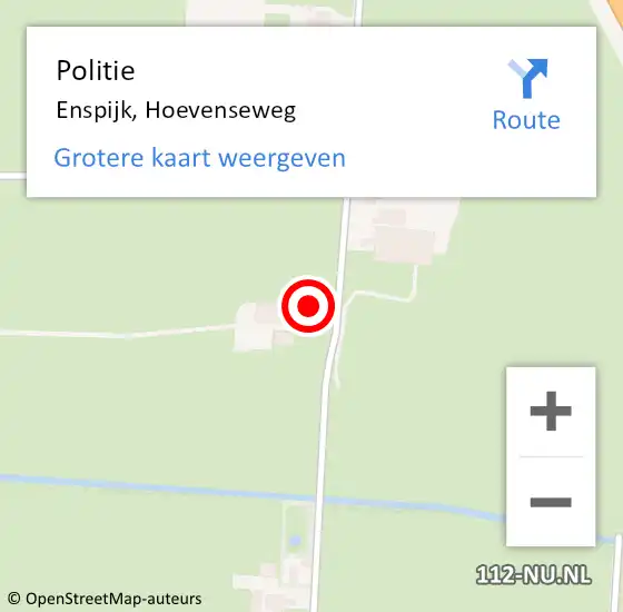 Locatie op kaart van de 112 melding: Politie Enspijk, Hoevenseweg op 25 juni 2022 22:23