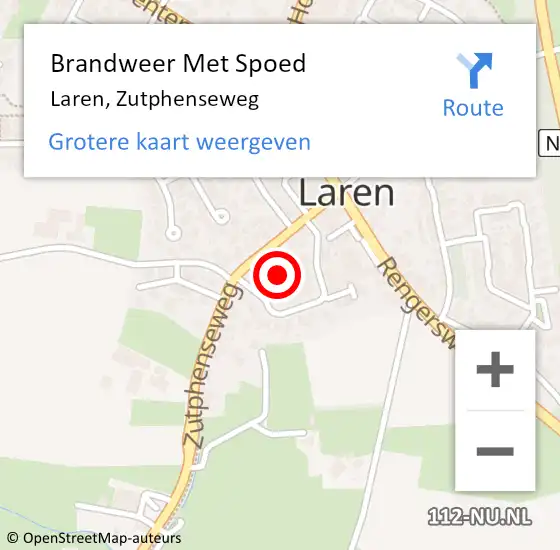 Locatie op kaart van de 112 melding: Brandweer Met Spoed Naar Laren, Zutphenseweg op 25 juni 2022 22:58