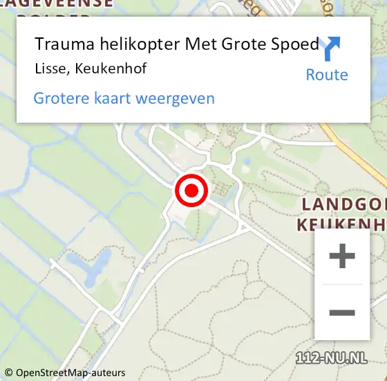 Locatie op kaart van de 112 melding: Trauma helikopter Met Grote Spoed Naar Lisse, Keukenhof op 25 juni 2022 23:06