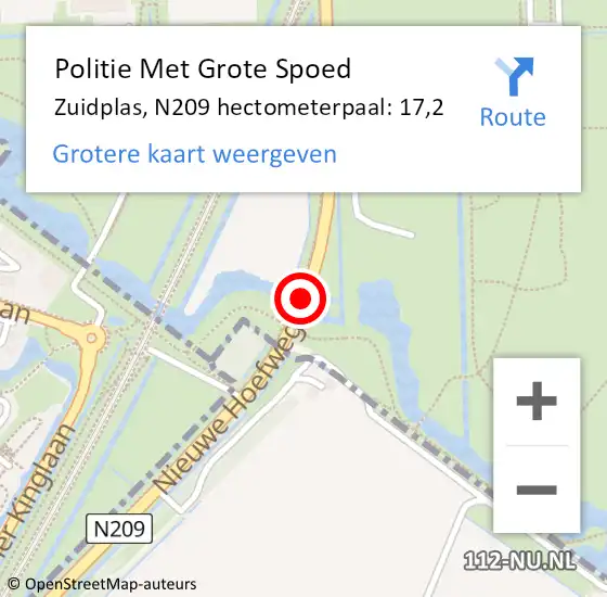 Locatie op kaart van de 112 melding: Politie Met Grote Spoed Naar Zuidplas, N209 hectometerpaal: 17,2 op 25 juni 2022 23:44