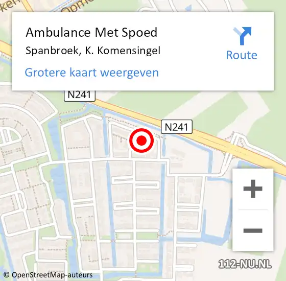 Locatie op kaart van de 112 melding: Ambulance Met Spoed Naar Spanbroek, K. Komensingel op 25 juni 2022 23:59