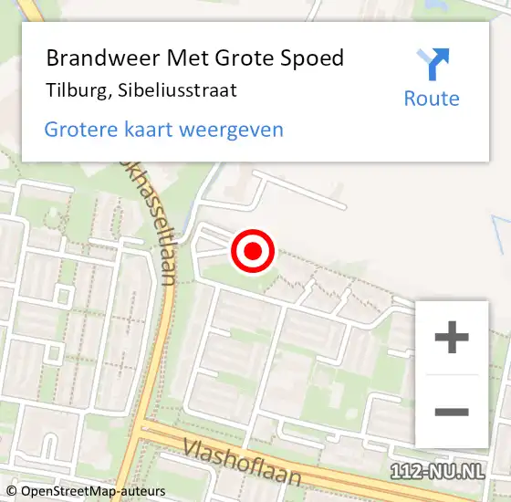 Locatie op kaart van de 112 melding: Brandweer Met Grote Spoed Naar Tilburg, Sibeliusstraat op 26 juni 2022 00:28
