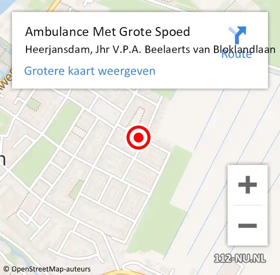 Locatie op kaart van de 112 melding: Ambulance Met Grote Spoed Naar Heerjansdam, Jhr V.P.A. Beelaerts van Bloklandlaan op 26 juni 2022 00:35
