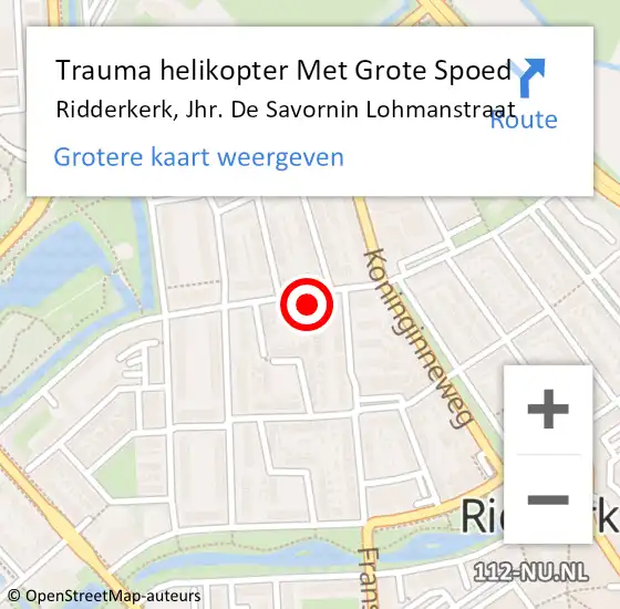 Locatie op kaart van de 112 melding: Trauma helikopter Met Grote Spoed Naar Ridderkerk, Jhr. De Savornin Lohmanstraat op 26 juni 2022 00:40