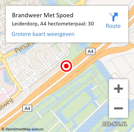 Locatie op kaart van de 112 melding: Brandweer Met Spoed Naar Leiderdorp, A4 hectometerpaal: 30 op 26 juni 2022 00:59