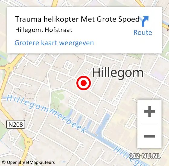 Locatie op kaart van de 112 melding: Trauma helikopter Met Grote Spoed Naar Hillegom, Hofstraat op 26 juni 2022 01:02