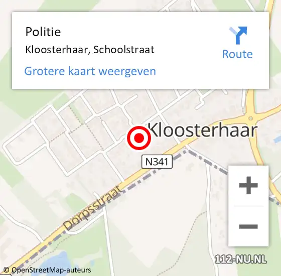 Locatie op kaart van de 112 melding: Politie Kloosterhaar, Schoolstraat op 26 juni 2022 01:46