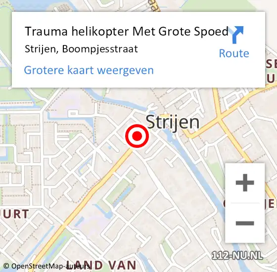 Locatie op kaart van de 112 melding: Trauma helikopter Met Grote Spoed Naar Strijen, Boompjesstraat op 26 juni 2022 02:04
