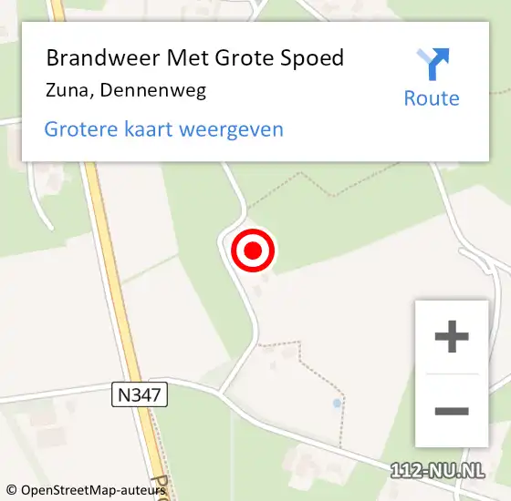 Locatie op kaart van de 112 melding: Brandweer Met Grote Spoed Naar Zuna, Dennenweg op 26 juni 2022 02:20