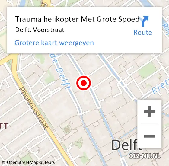 Locatie op kaart van de 112 melding: Trauma helikopter Met Grote Spoed Naar Delft, Voorstraat op 26 juni 2022 02:51