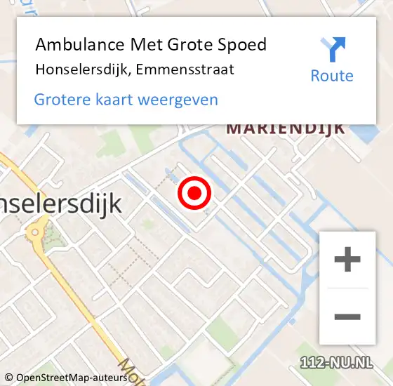 Locatie op kaart van de 112 melding: Ambulance Met Grote Spoed Naar Honselersdijk, Emmensstraat op 26 juni 2022 02:53