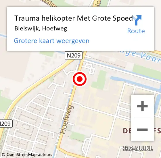 Locatie op kaart van de 112 melding: Trauma helikopter Met Grote Spoed Naar Bleiswijk, Hoefweg op 26 juni 2022 03:32