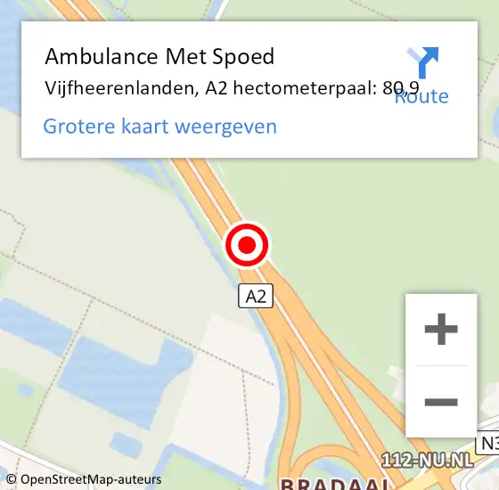 Locatie op kaart van de 112 melding: Ambulance Met Spoed Naar Vijfheerenlanden, A2 hectometerpaal: 80,9 op 26 juni 2022 03:47