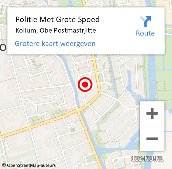 Locatie op kaart van de 112 melding: Politie Met Grote Spoed Naar Kollum, Obe Postmastrjitte op 26 juni 2022 05:29