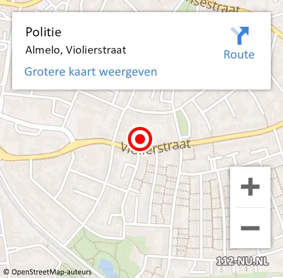 Locatie op kaart van de 112 melding: Politie Almelo, Violierstraat op 26 juni 2022 05:46