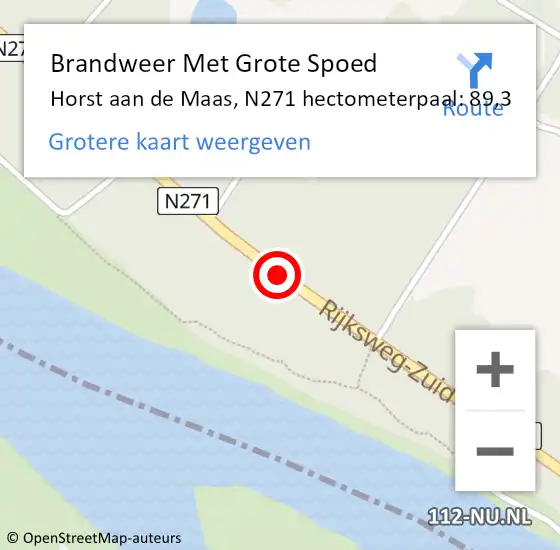 Locatie op kaart van de 112 melding: Brandweer Met Grote Spoed Naar Horst aan de Maas, N271 hectometerpaal: 89,3 op 26 juni 2022 05:57