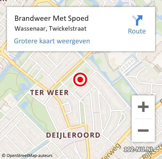 Locatie op kaart van de 112 melding: Brandweer Met Spoed Naar Wassenaar, Twickelstraat op 26 juni 2022 06:59