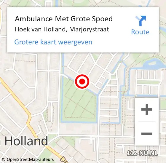 Locatie op kaart van de 112 melding: Ambulance Met Grote Spoed Naar Hoek van Holland, Marjorystraat op 26 juni 2022 07:25