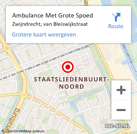 Locatie op kaart van de 112 melding: Ambulance Met Grote Spoed Naar Zwijndrecht, van Bleiswijkstraat op 26 juni 2022 07:44