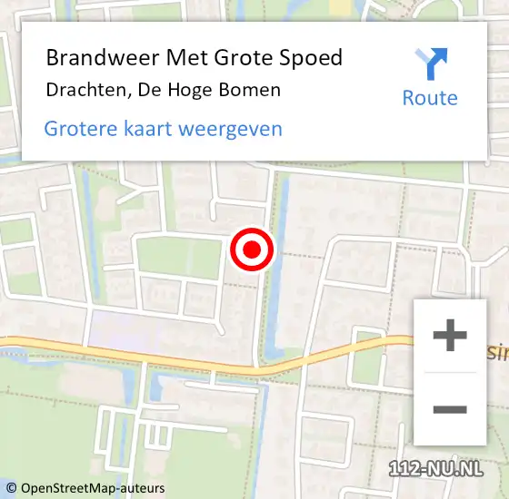 Locatie op kaart van de 112 melding: Brandweer Met Grote Spoed Naar Drachten, De Hoge Bomen op 26 juni 2022 07:51