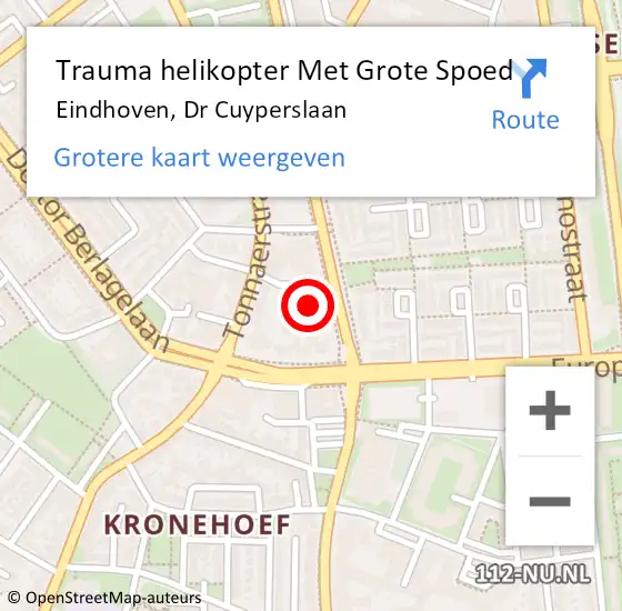 Locatie op kaart van de 112 melding: Trauma helikopter Met Grote Spoed Naar Eindhoven, Dr Cuyperslaan op 26 juni 2022 10:03