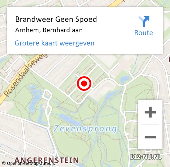 Locatie op kaart van de 112 melding: Brandweer Geen Spoed Naar Arnhem, Bernhardlaan op 26 juni 2022 10:32