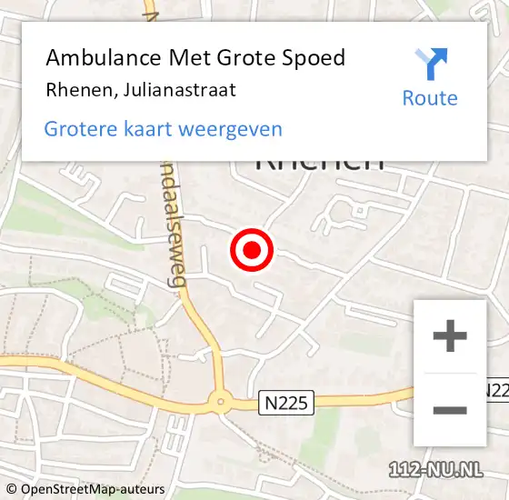 Locatie op kaart van de 112 melding: Ambulance Met Grote Spoed Naar Rhenen, Julianastraat op 26 juni 2022 11:10