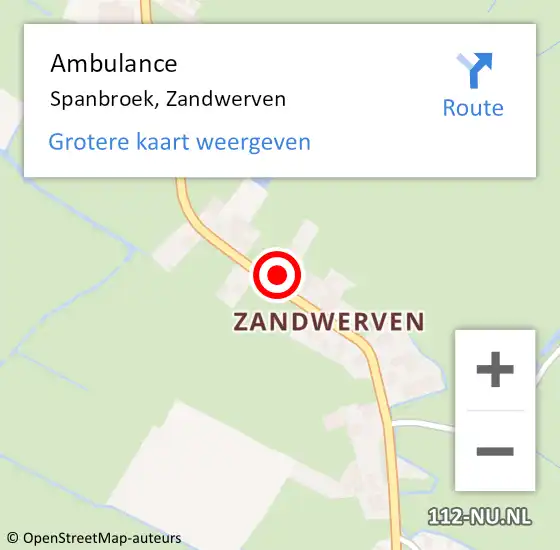 Locatie op kaart van de 112 melding: Ambulance Spanbroek, Zandwerven op 26 juni 2022 11:11
