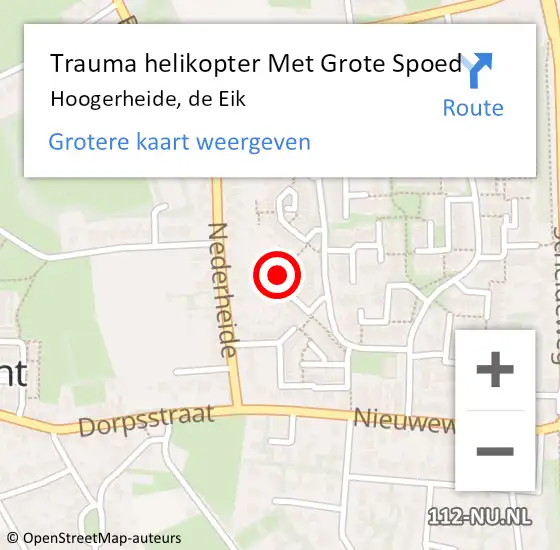 Locatie op kaart van de 112 melding: Trauma helikopter Met Grote Spoed Naar Hoogerheide, de Eik op 26 juni 2022 11:22