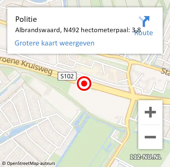 Locatie op kaart van de 112 melding: Politie Albrandswaard, N492 hectometerpaal: 3,8 op 26 juni 2022 11:44