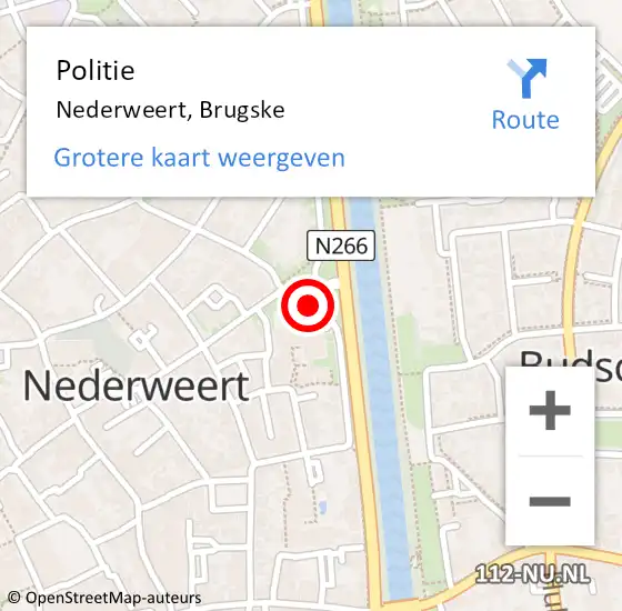 Locatie op kaart van de 112 melding: Politie Nederweert, Brugske op 26 juni 2022 11:52