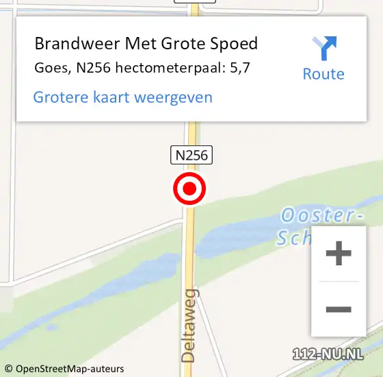 Locatie op kaart van de 112 melding: Brandweer Met Grote Spoed Naar Goes, N256 hectometerpaal: 5,7 op 26 juni 2022 12:05