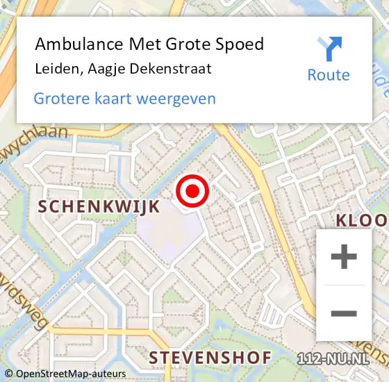 Locatie op kaart van de 112 melding: Ambulance Met Grote Spoed Naar Leiden, Aagje Dekenstraat op 26 juni 2022 12:28